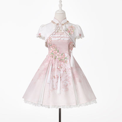 Chinese Style Cherry Blossom Embroidered Cape Dress YOU0272