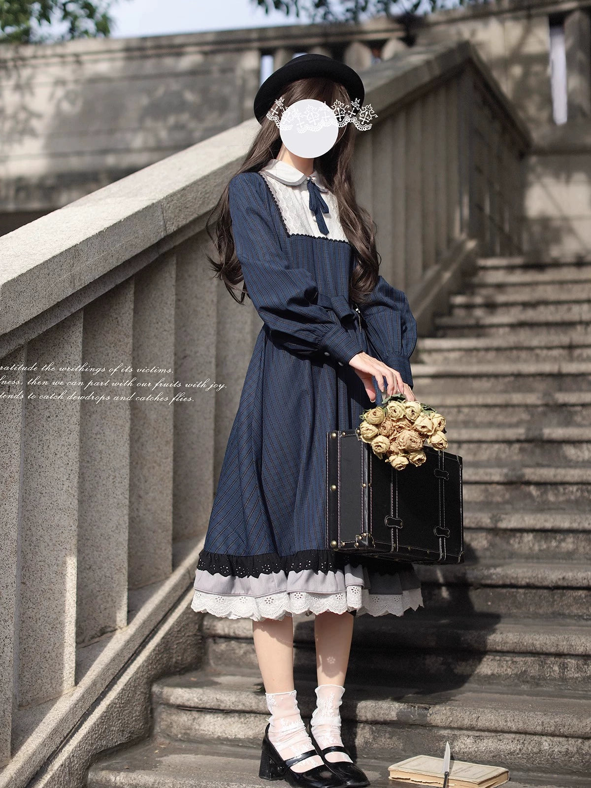 French Retro Navy Girly Dress HUT0126