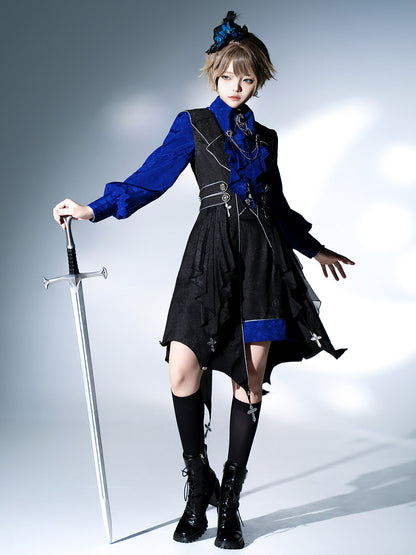 Gothic Knight Blue Shirt Vest And Shorts Set YOU0259