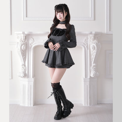 Plaid Square Neck Belted Dress NOG0027
