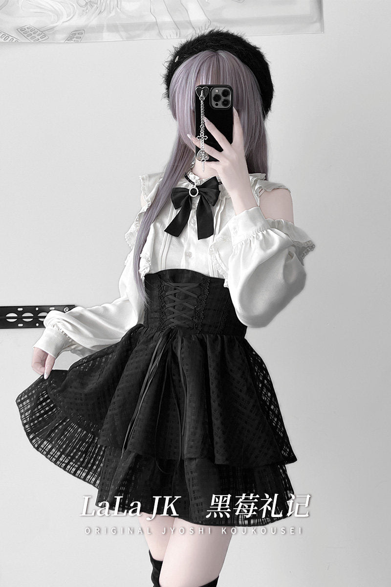 Ribbon Bow Blouse With Corset Tiered Skirt LAL0155