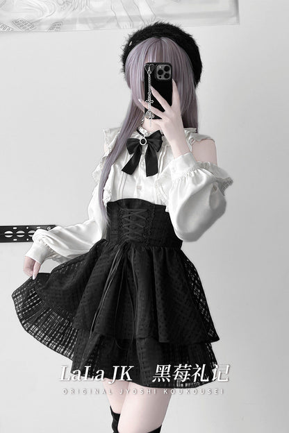 Ribbon Bow Blouse With Corset Tiered Skirt LAL0155