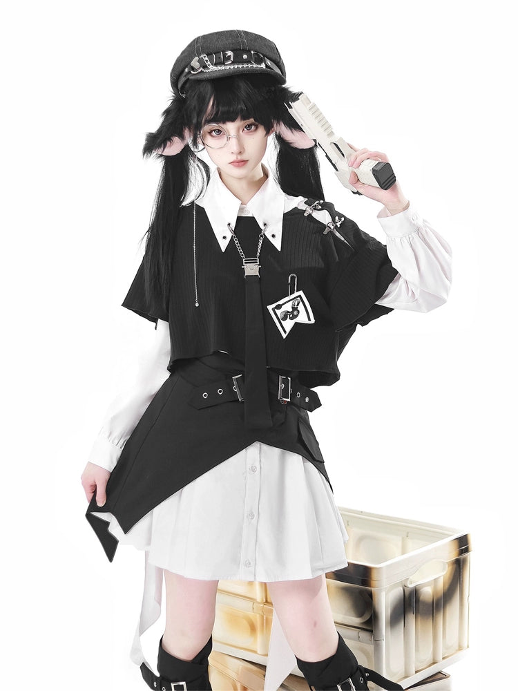 Night Rabbit Dark Gothic Style Shirt Dress YOU0167