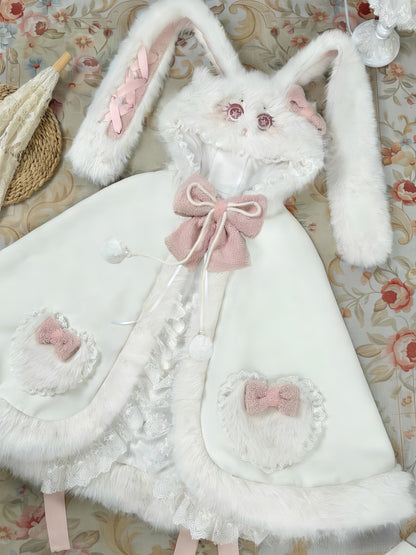 Fluffy Rabbit Ear Hooded Fur Cape YOU0227