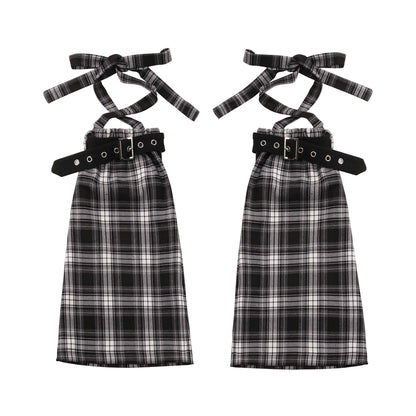 Guitar Style Off-shoulder shirt & Check skirt PIN0018