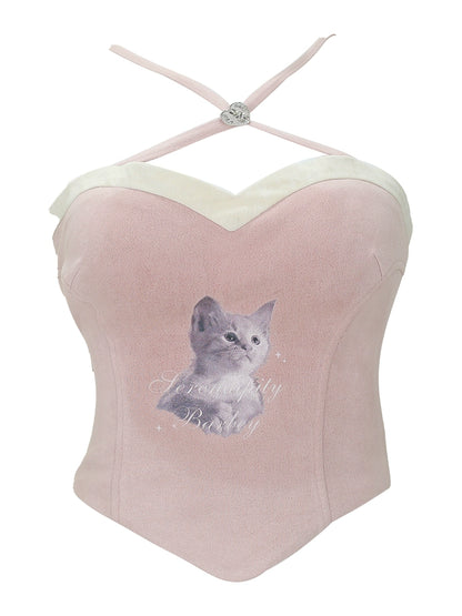 Cat Print Pink Camisole & Gray Tight Skirt SER0073