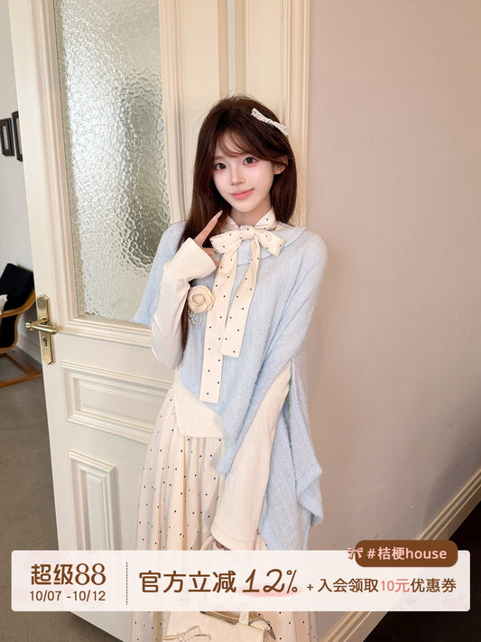 Polka Dot Shawl Knit Three-Piece Set BEL0017