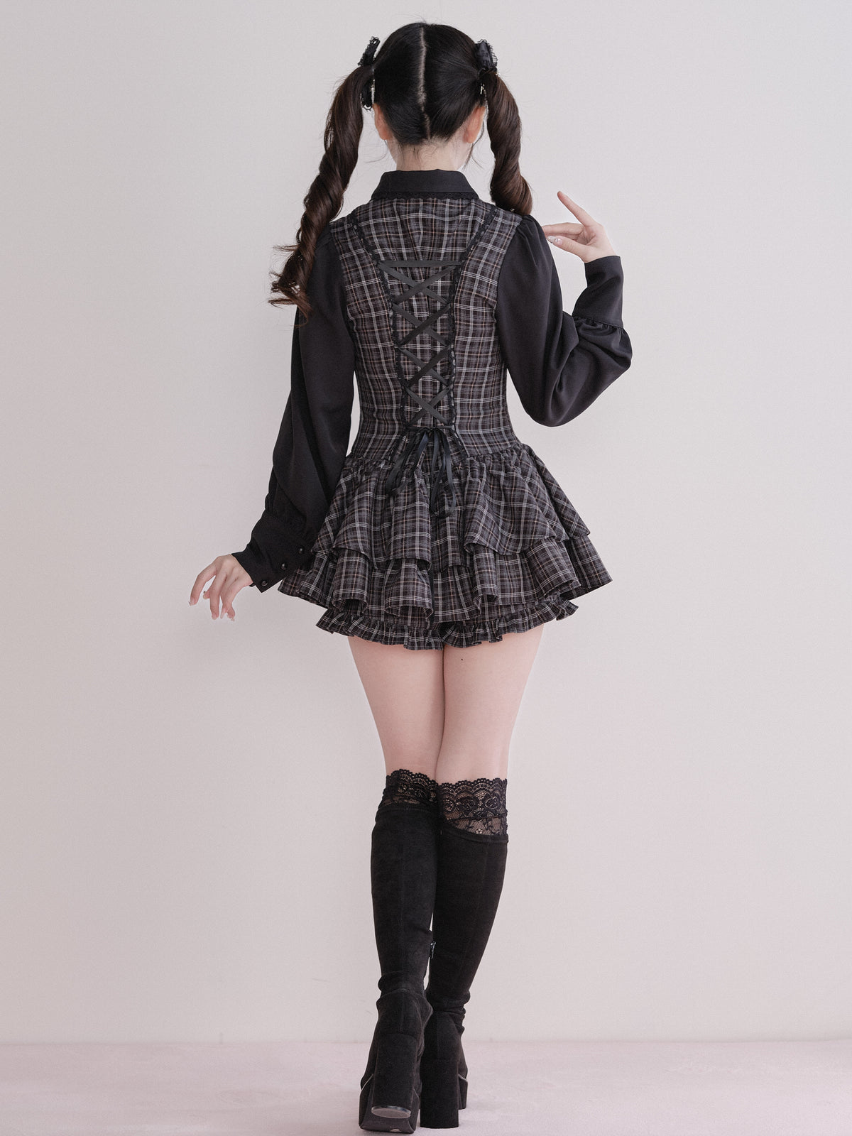 Plaid Shirt Layered Mini Dress NOG0026