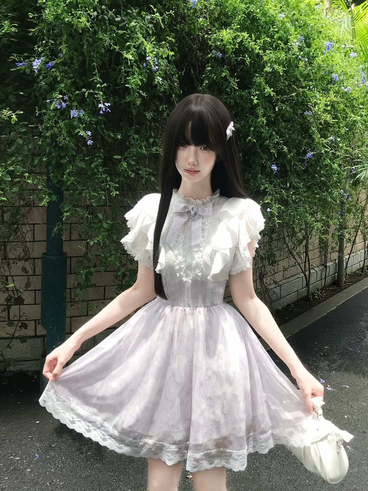 Lace Ruffle Collar Flutter Sleeve Dress LAL0227