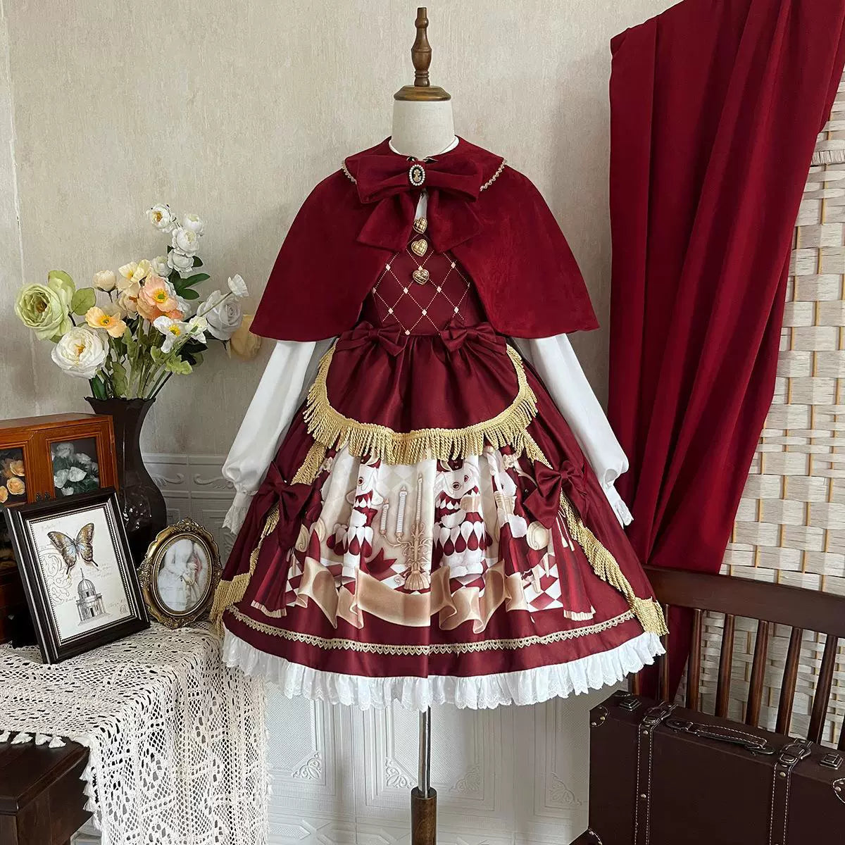 Wine Led Big Ribbon & Lolita Dress YOU0099