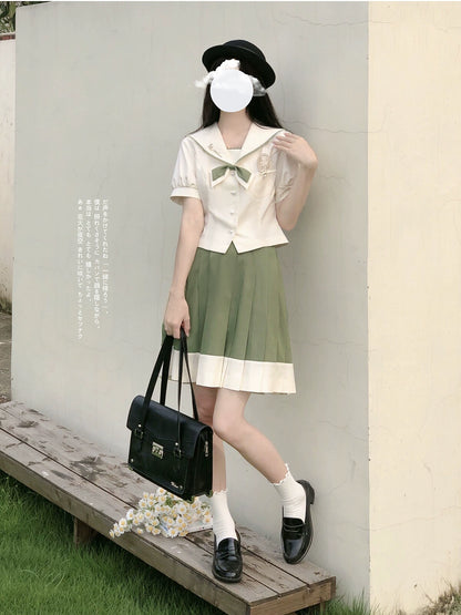 School Uniform Style Light Green Two-piece Set HUT0089