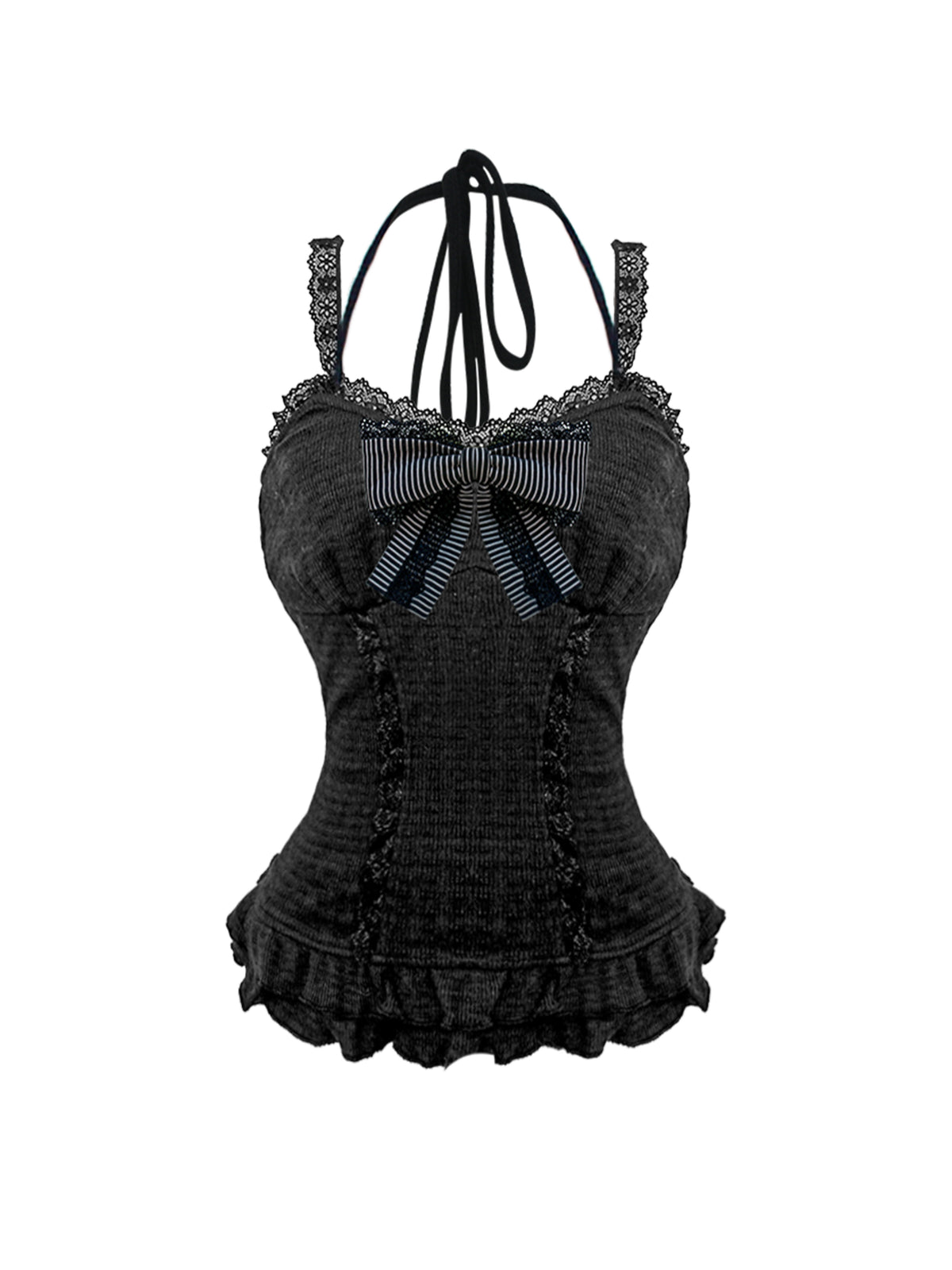 Black Lace Camisole Cardigan And Pleated Skirt Set SER0137
