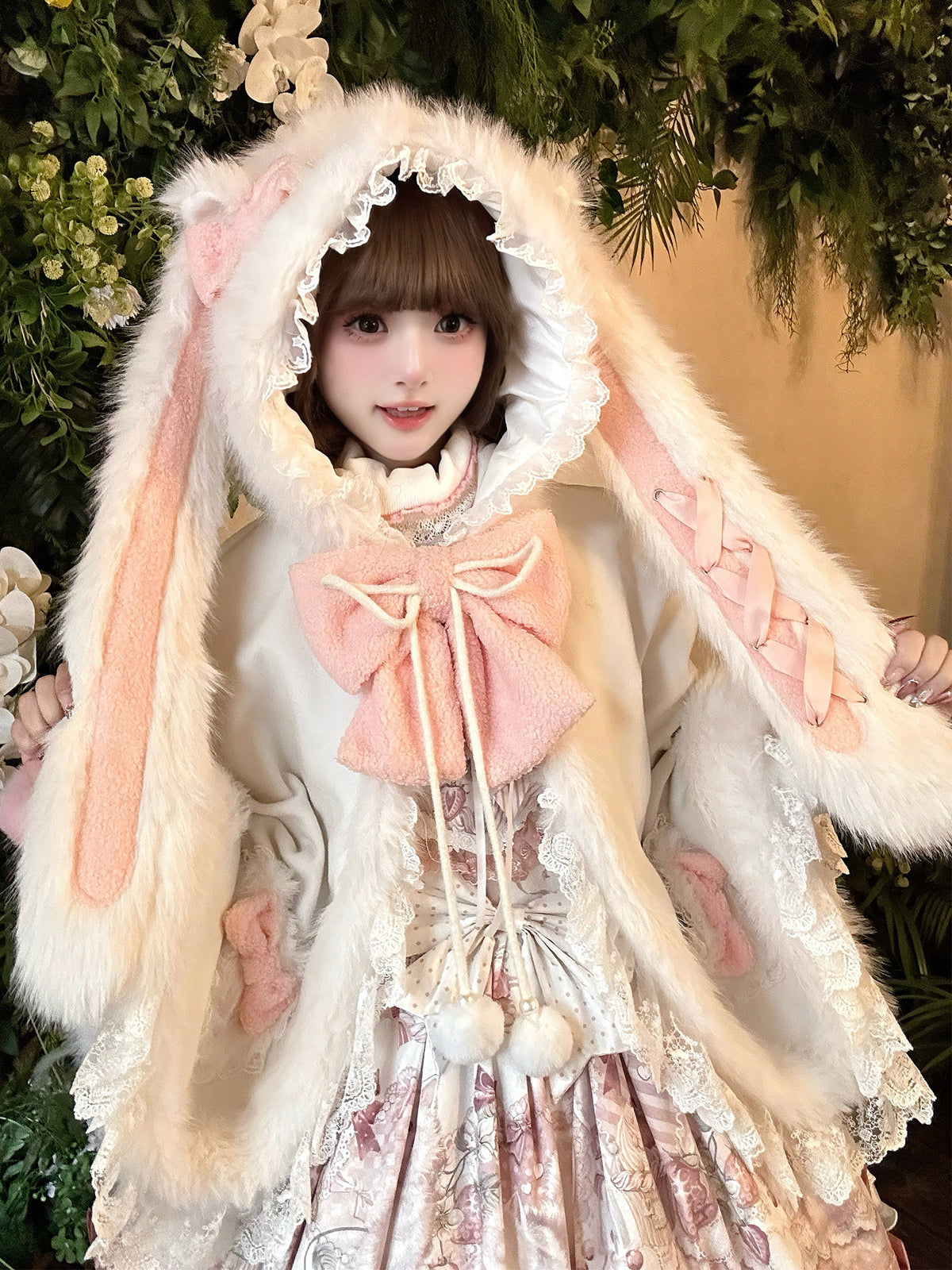 Fluffy Rabbit Ear Hooded Fur Cape YOU0227