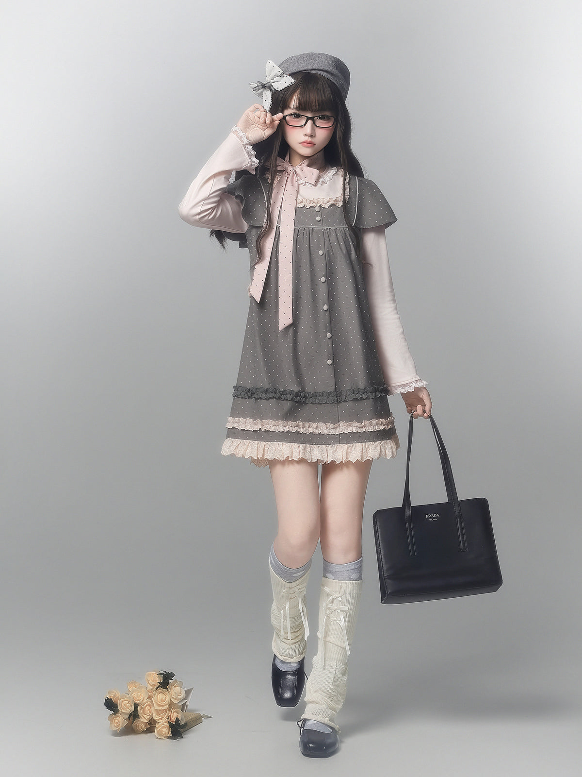 Polka Dot A-Line Pinafore Dress HUT0162