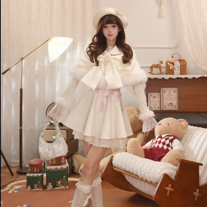 Sweet Bow Fur-Trim Cape Dress Set BEL0024