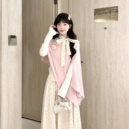 Polka Dot Shawl Knit Three-Piece Set BEL0017