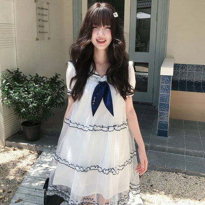 Sailor Collar Tiered Lace Dress LAL0194