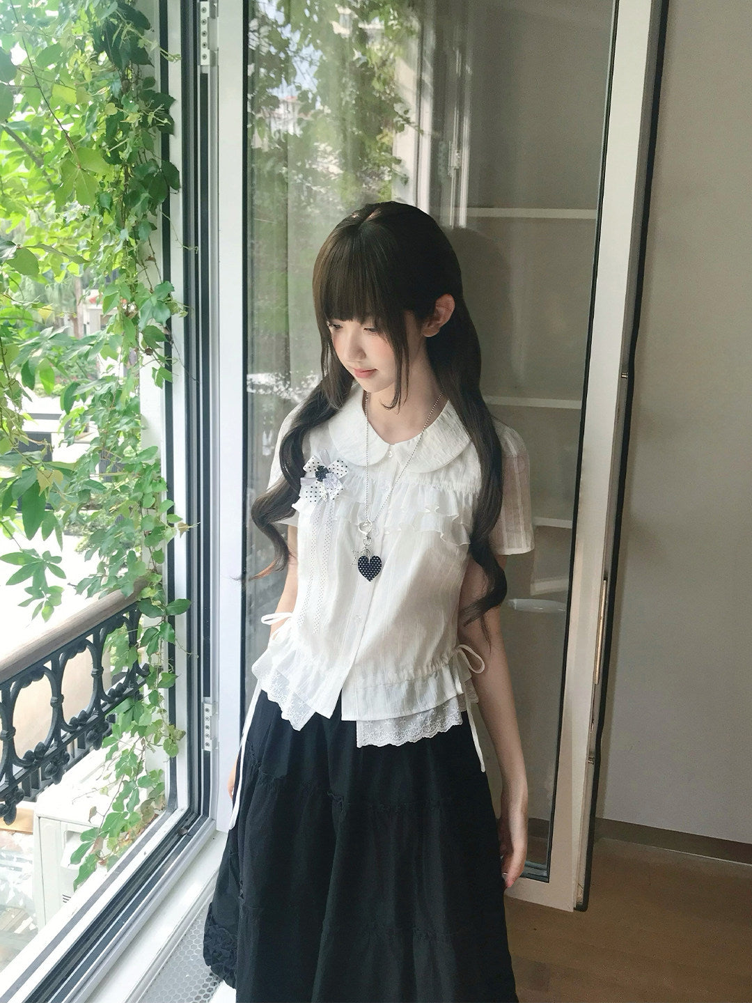 Peter Pan Collar Blouse With Pleated Skirt Set LAL0187