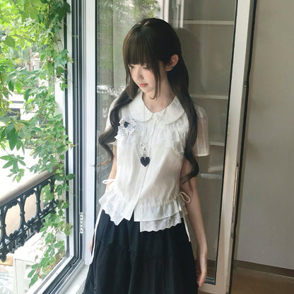 Peter Pan Collar Blouse With Pleated Skirt Set LAL0187