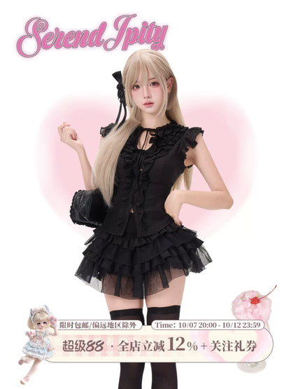 Gothic Ruffle Blouse Tiered Skirt Set SER0149