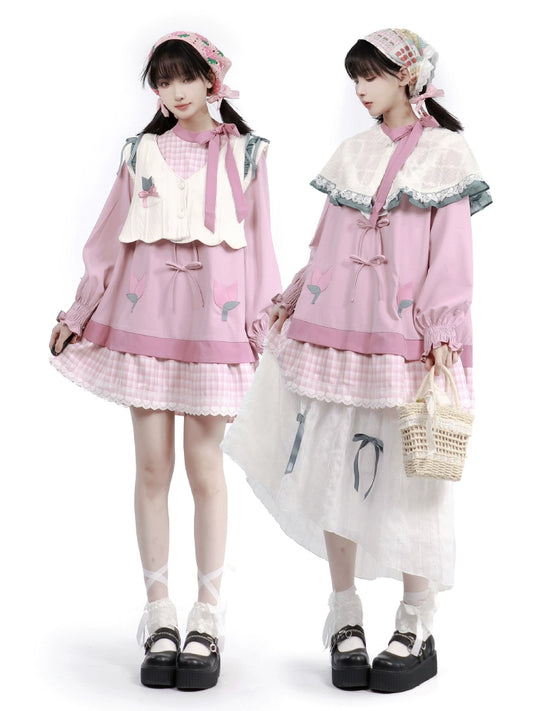 Forest Girl Style Layered Knit Shirt & skirt PIN0020