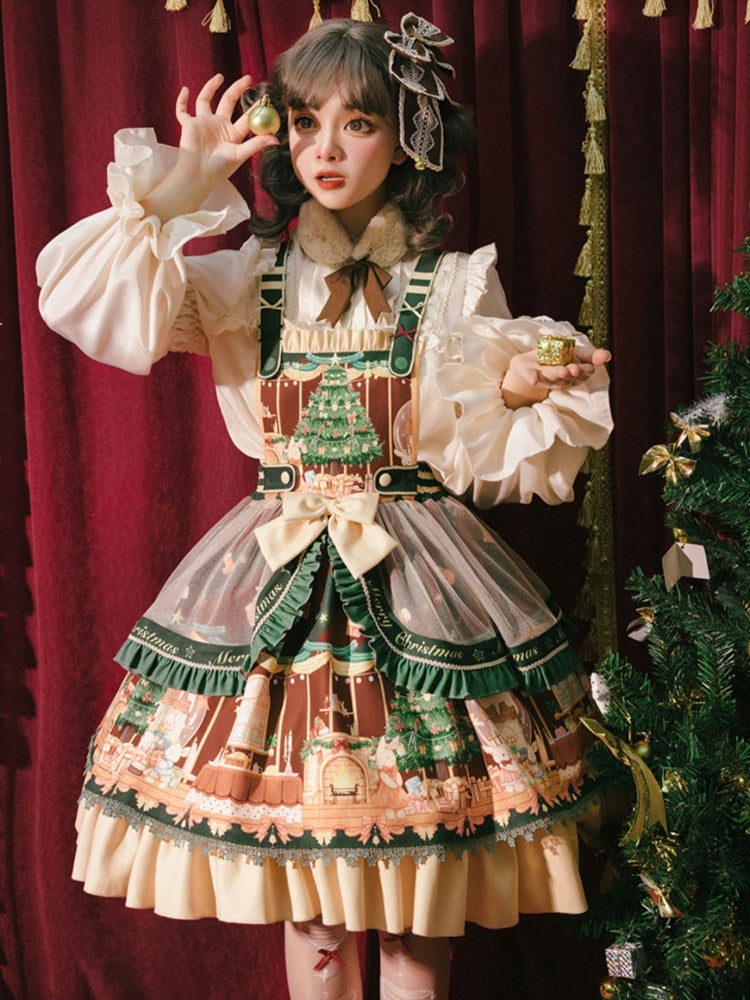 Christmas Tree Printed Ribbon Collar Lolita Dress CHE0032