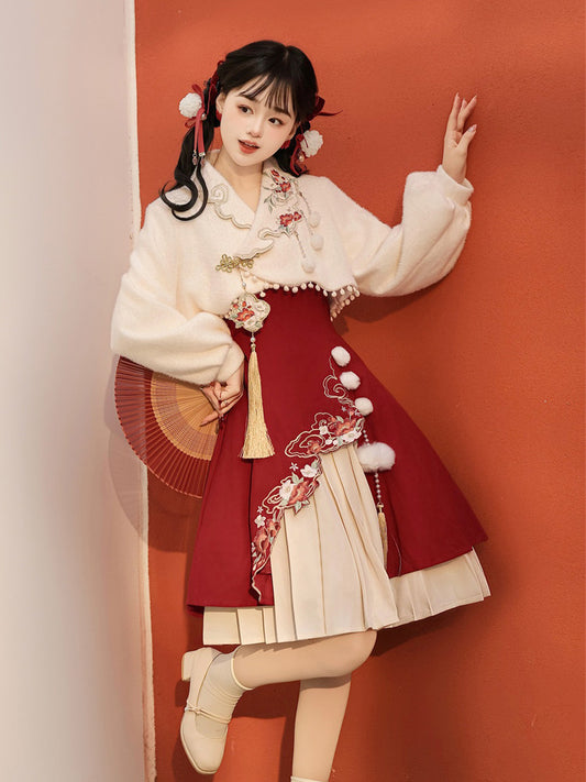 Chinese Style Embroidered Cami Dress Three-Piece Set YOU0239