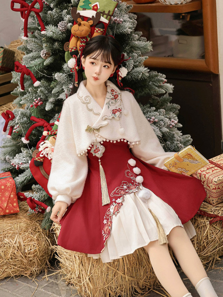 Chinese Style Embroidered Cami Dress Three-Piece Set YOU0239