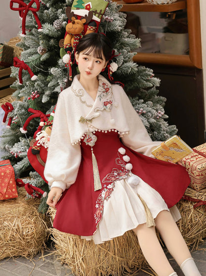 Chinese Style Embroidered Cami Dress Three-Piece Set YOU0239