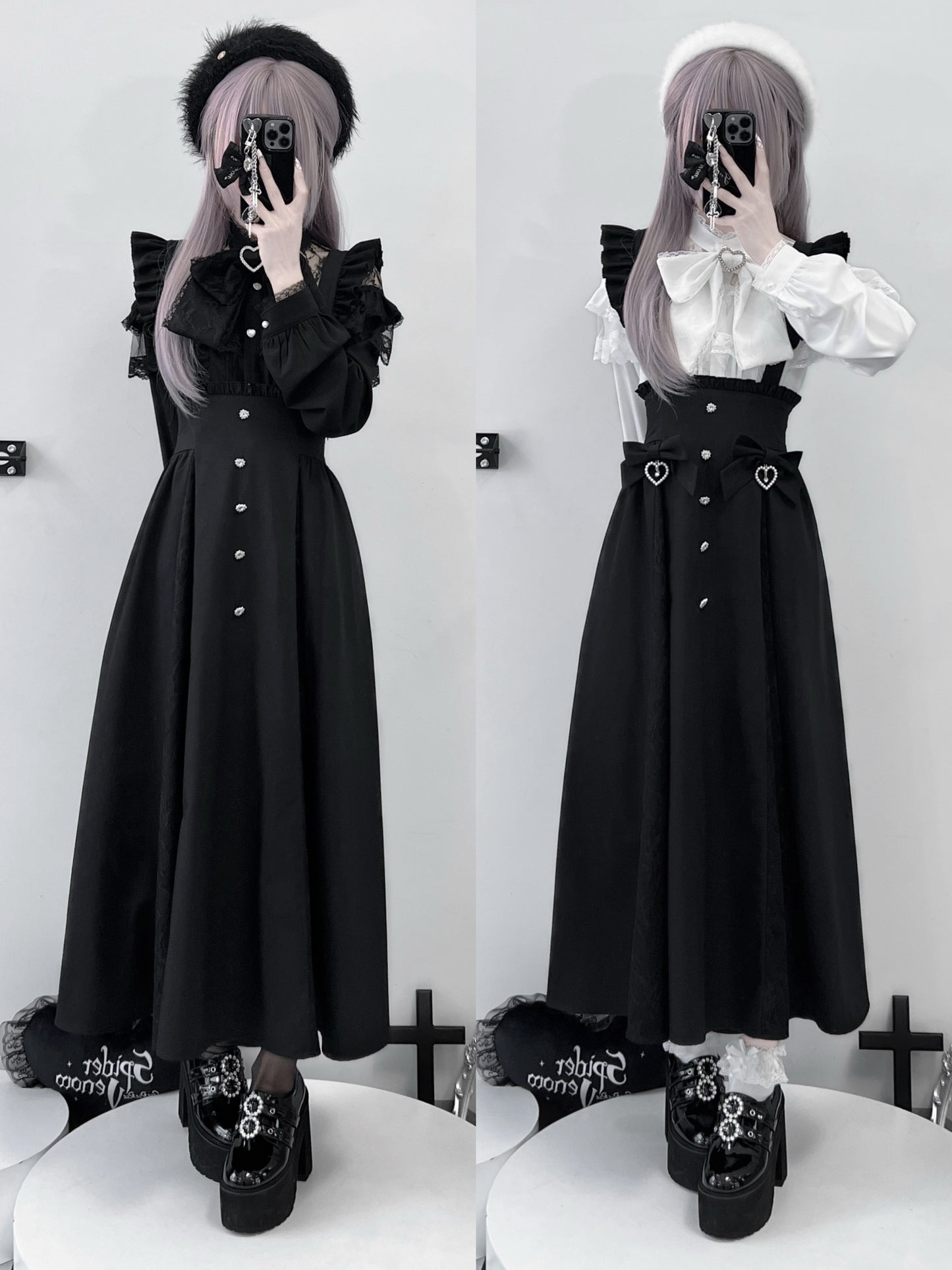 Side Ribbon Long Jumper Skirt VIR0001