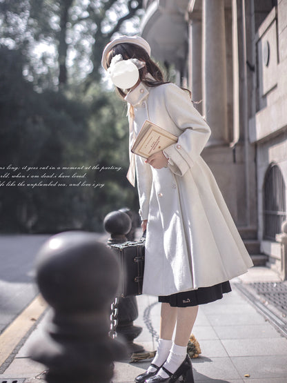 Elegant Double Breasted White Wool Coat HUT0032