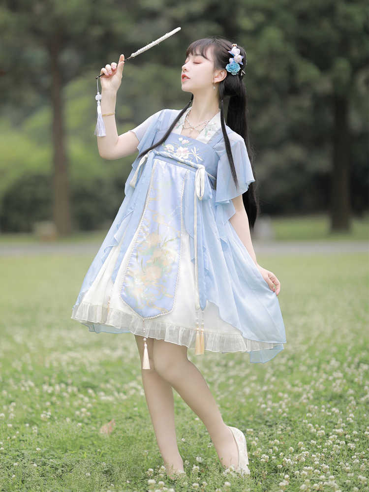 Chinese-Style Lolita Summer Lotus Embroidery Super Fairy Tassel Dress YOU0137