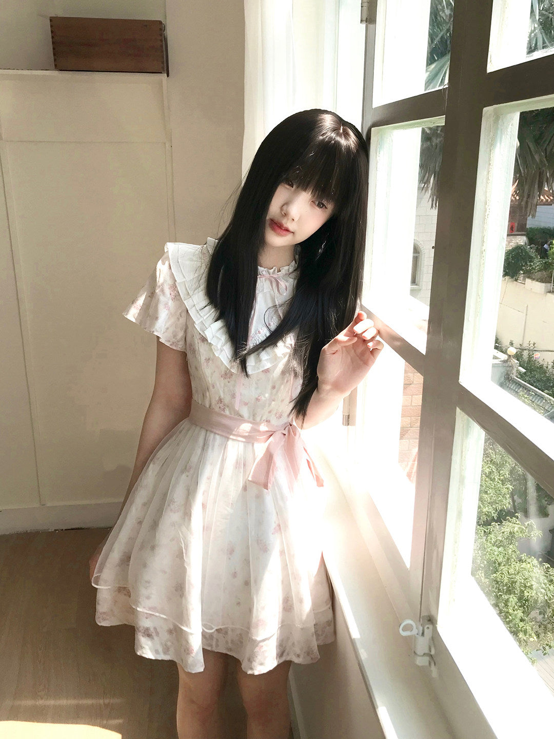 Misty Flower Floral Ruffle Collar Dress LAL0180