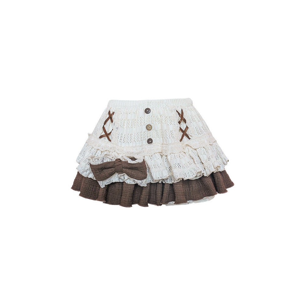 Sweet Bow Knit Cardigan Cake Skirt Set SER0141