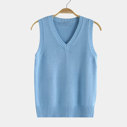 Knitting Factory 卸売の21色JKユニフォーム無地ベスト、日本のVネックプルオーバー秋冬セーターベストニットウェア