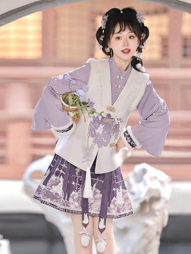 Rabbit Embroidered Purple Chinese Dress YOU0031