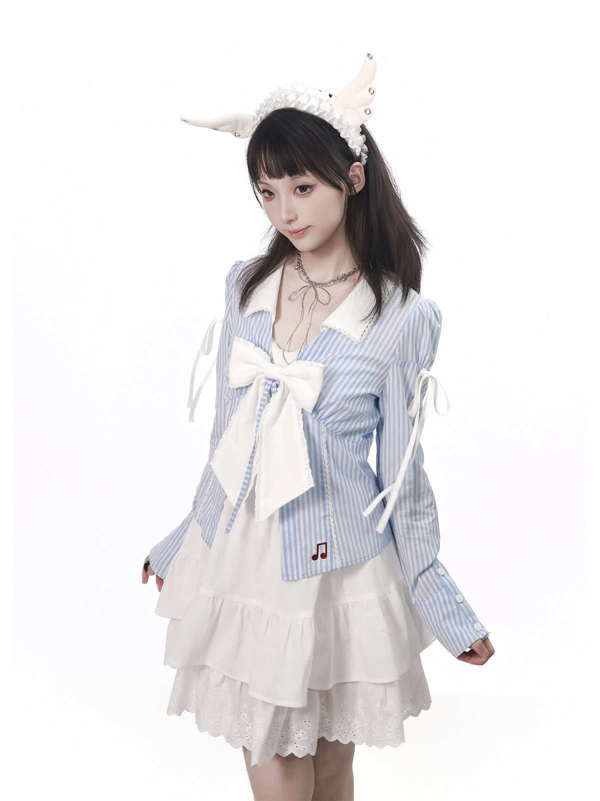 Ribbon Tie Blouse Jacket And Slip Dress PIN0051