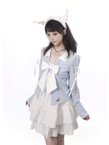 Ribbon Tie Blouse Jacket And Slip Dress PIN0051