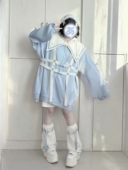 Subculture Style Sailor Collar Angel Light Blue Dress UND0017