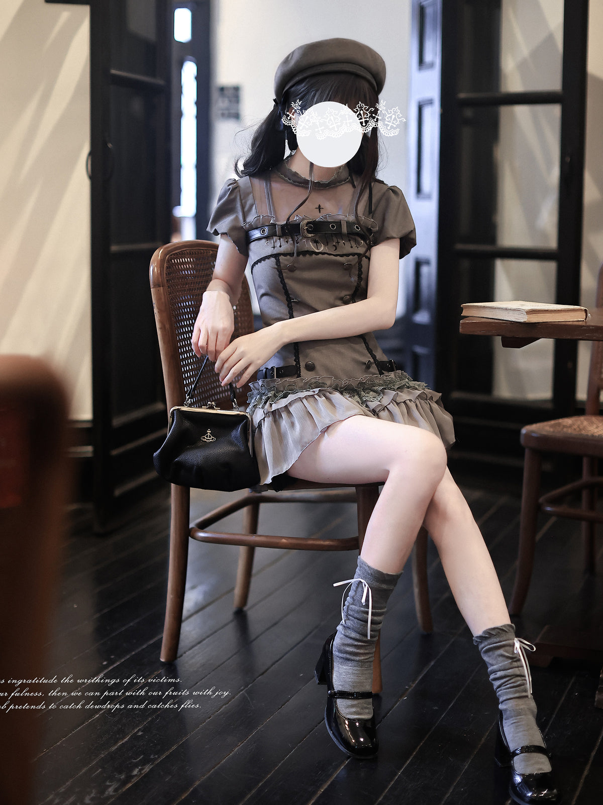 Gothic Lace Belted Ruffle Dress HUT0161