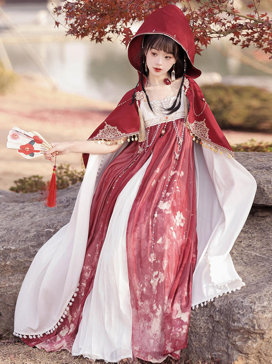 Long & Short Cape China Style Red Dress YOU0054