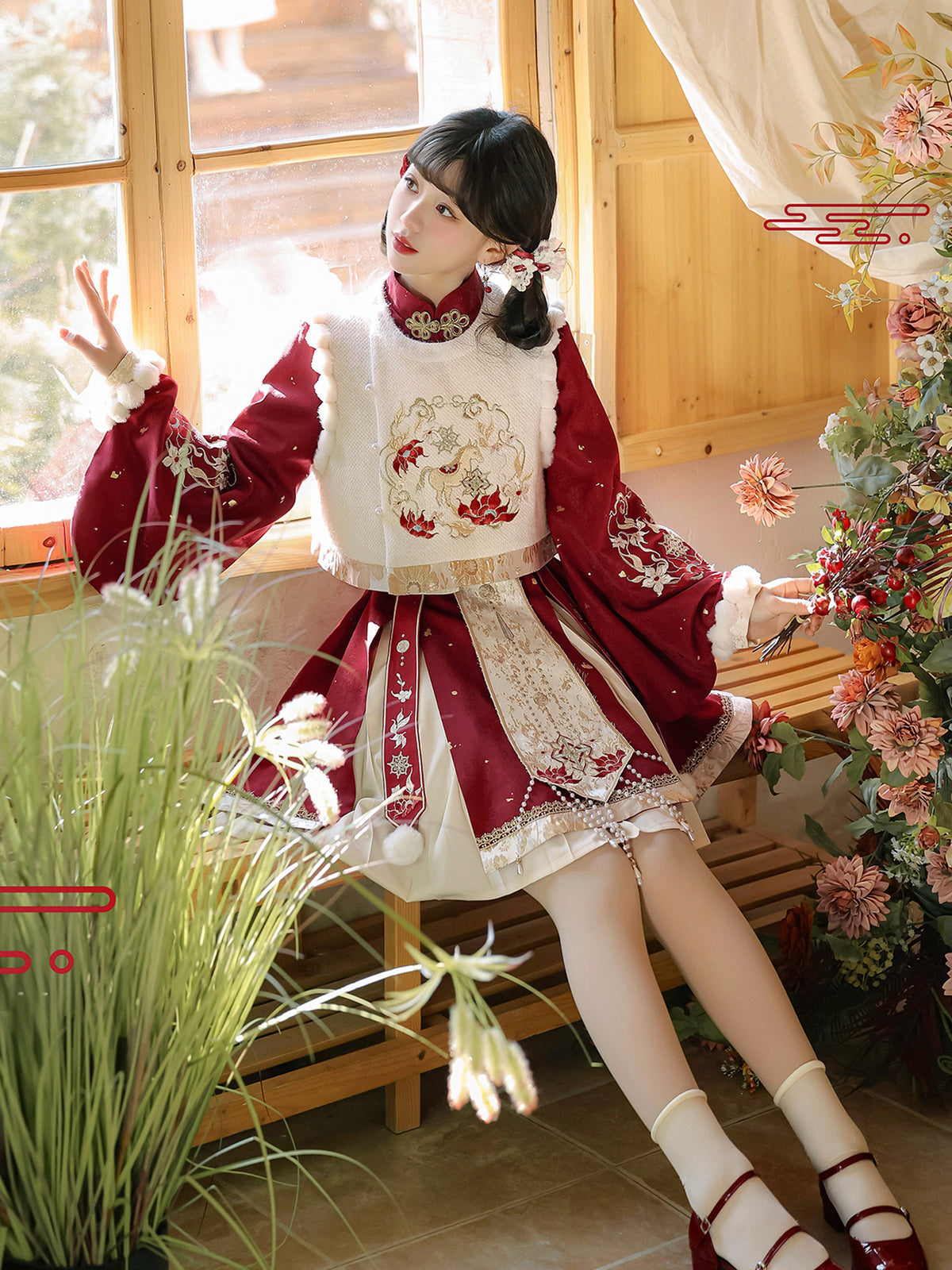 Embroidered Chinese Style Vest And Dress Set YOU0226