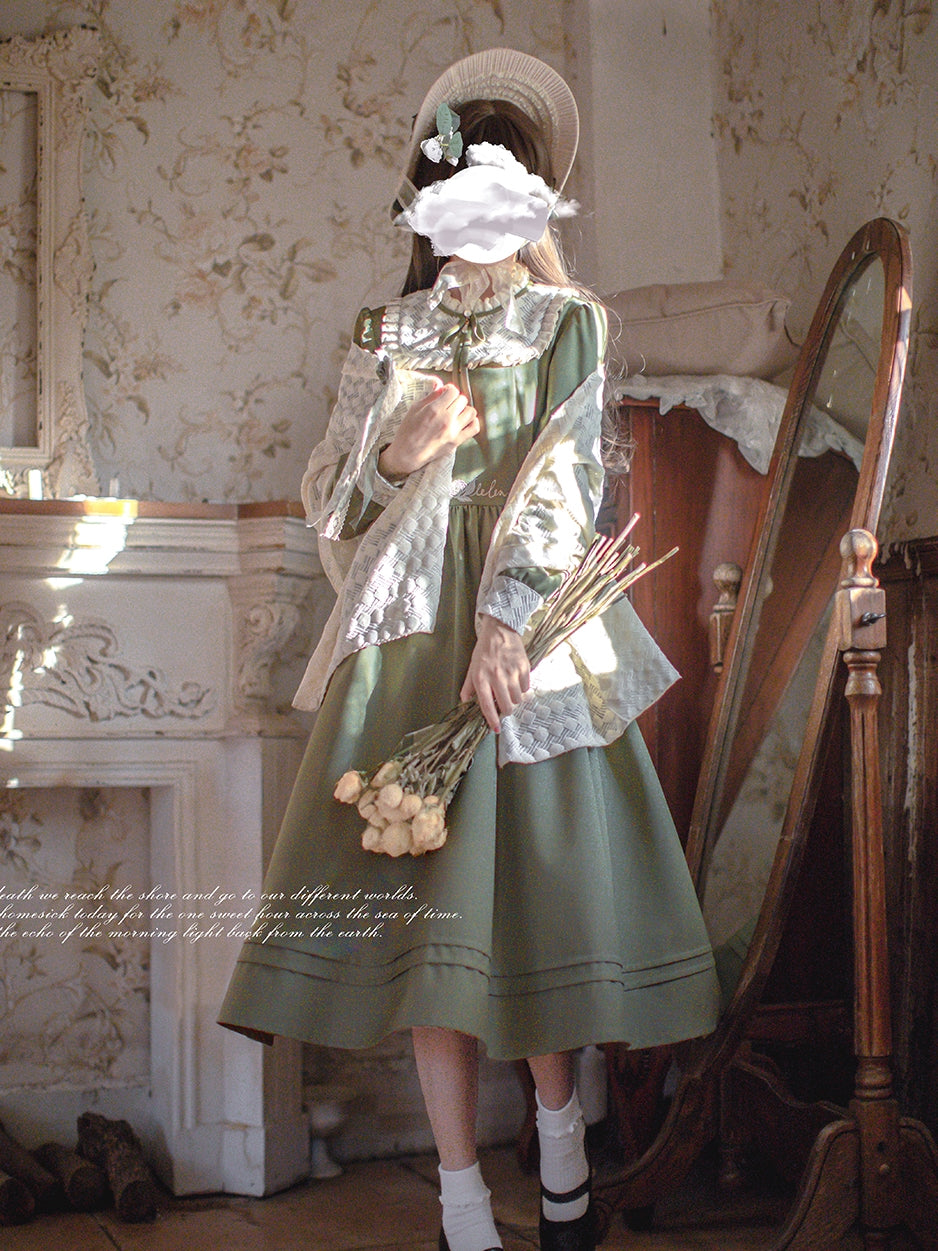 French Retro Green Dress HUT0072