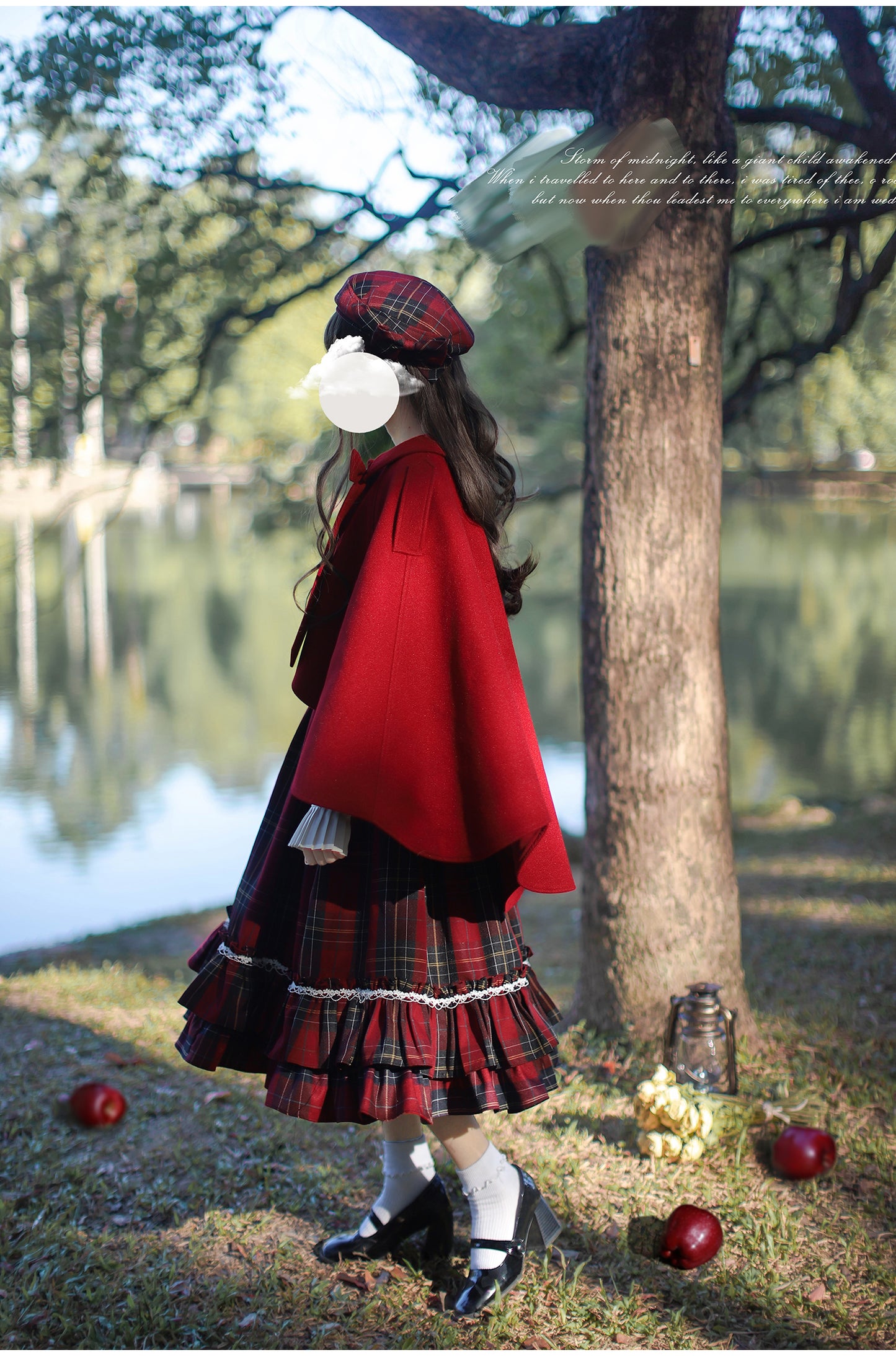 Retro red plaid dress and cape HUT0020