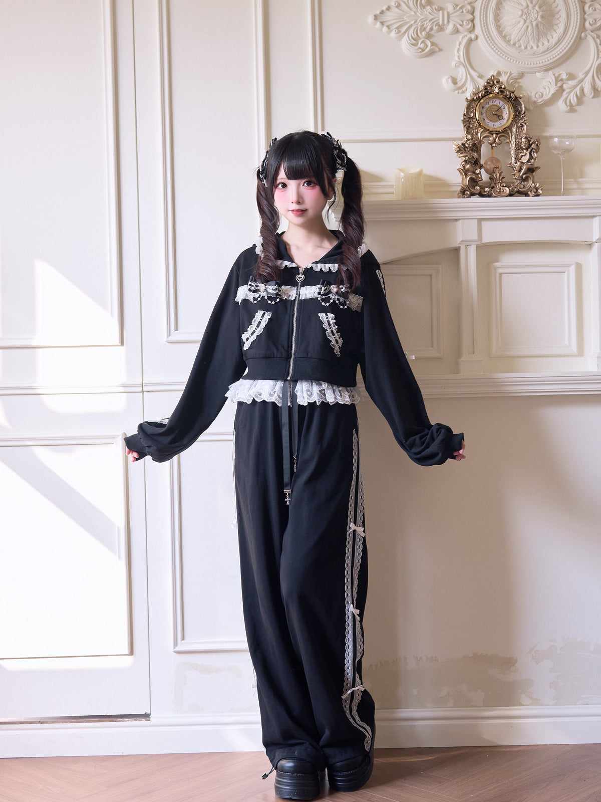 Ruffle Trim Zip Hoodie Co-Ord Set NOG0036