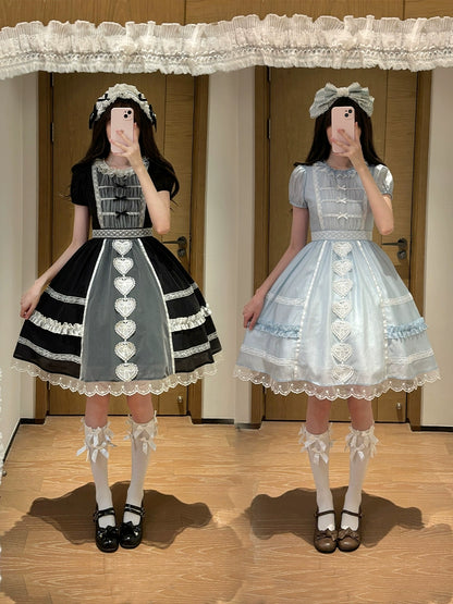 Sweet Light Blue & Black Lolita Dress WIT0241