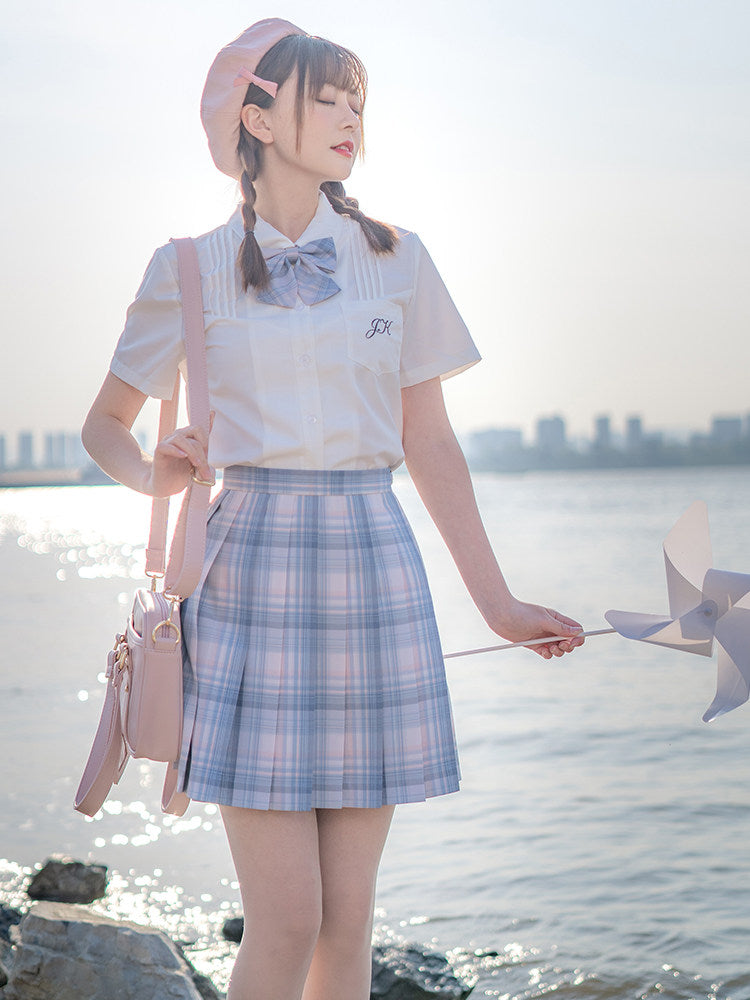 Pastel Plaid Pleated Mini Skirt Set TEA0047