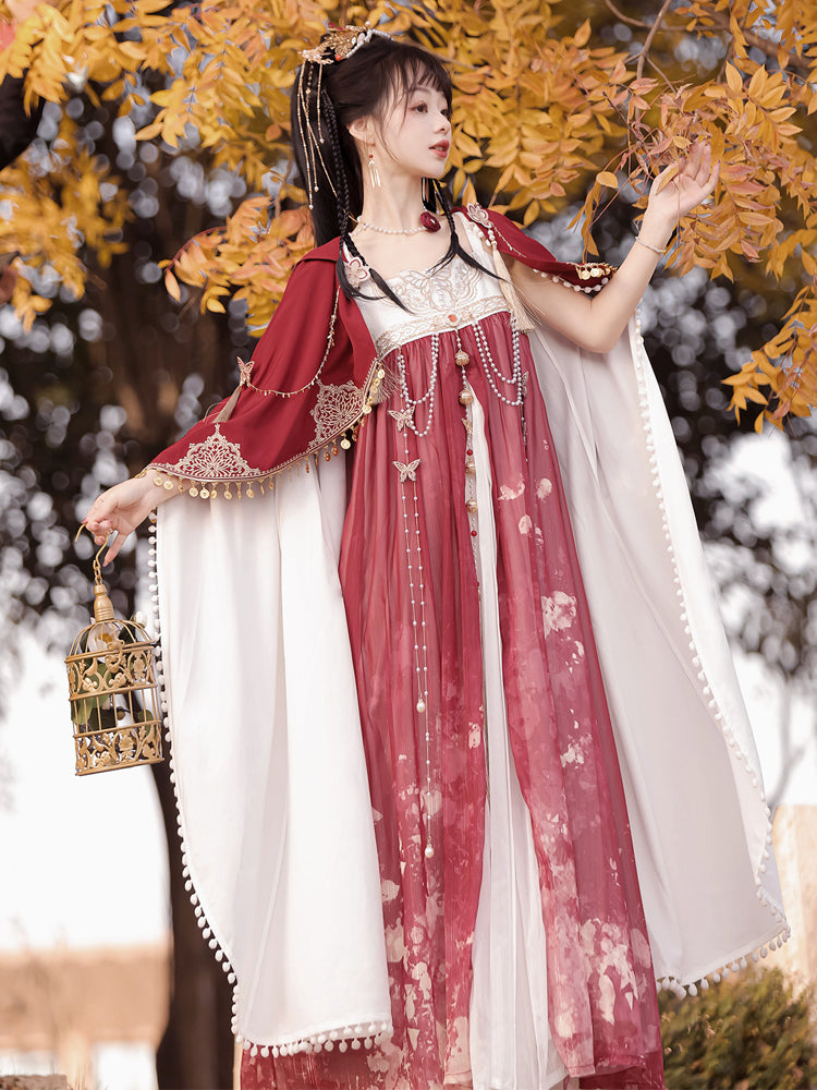 Long & Short Cape China Style Red Dress YOU0054