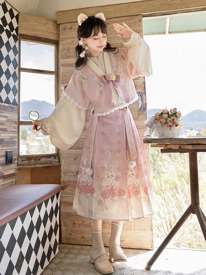 Chinese-Style Lolita Rose Cat Print Dress YOU0183