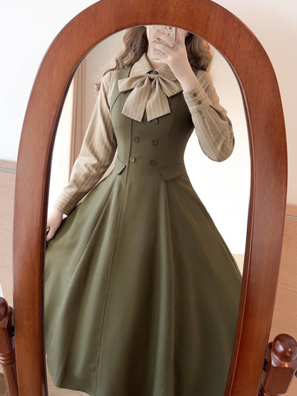 Striped Bow Collar Long-Sleeve Shirt FOR0062